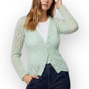 Joie Vara Open Knit  Alpaca Wool Cardigan, Size M, Green